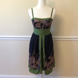 Anthropologie Hype 100% Silk Floral Dress With Green Accents Size 10 EUC